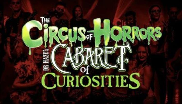 The Circus of Horrors Cabinet of Curiosities promo poster in green slime font