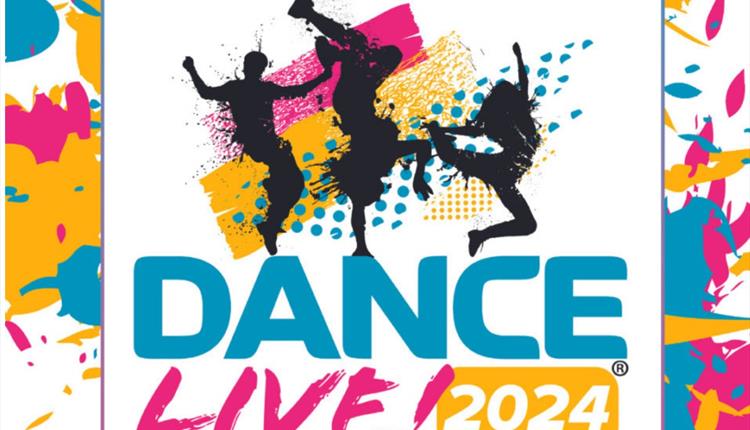 silhouetted dancers on a colourful background with Dance Live! 2024