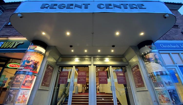 Front exterior to the Regent Centre on a November evening