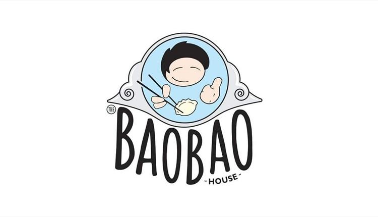 cartoon image of a happy face eating gyoza with the text BaoBao house underneath