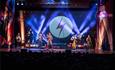 photo of the stage during the Bowie experience with David Bowie's famous lightening symbol.